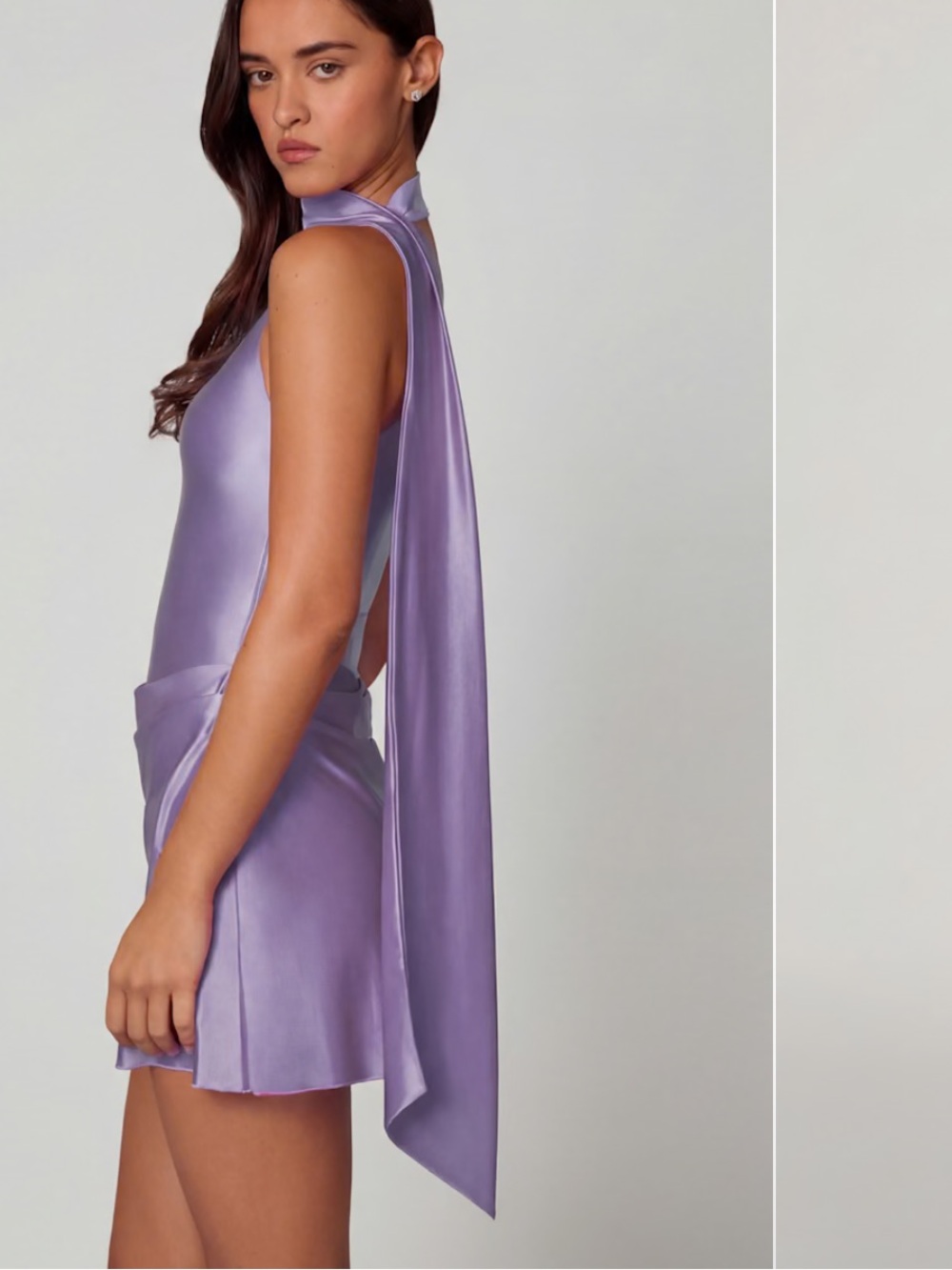 Oh Polly One-Shoulder Lilac Satin Mini Dress with Scarf Detail - Picture 3 of 6